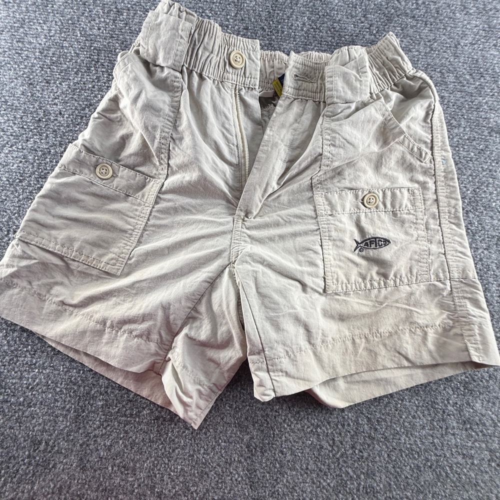 AFTCO Boys Khaki Tan Original Fishing Shorts Size 26 10/12 Utility Cargo Logo